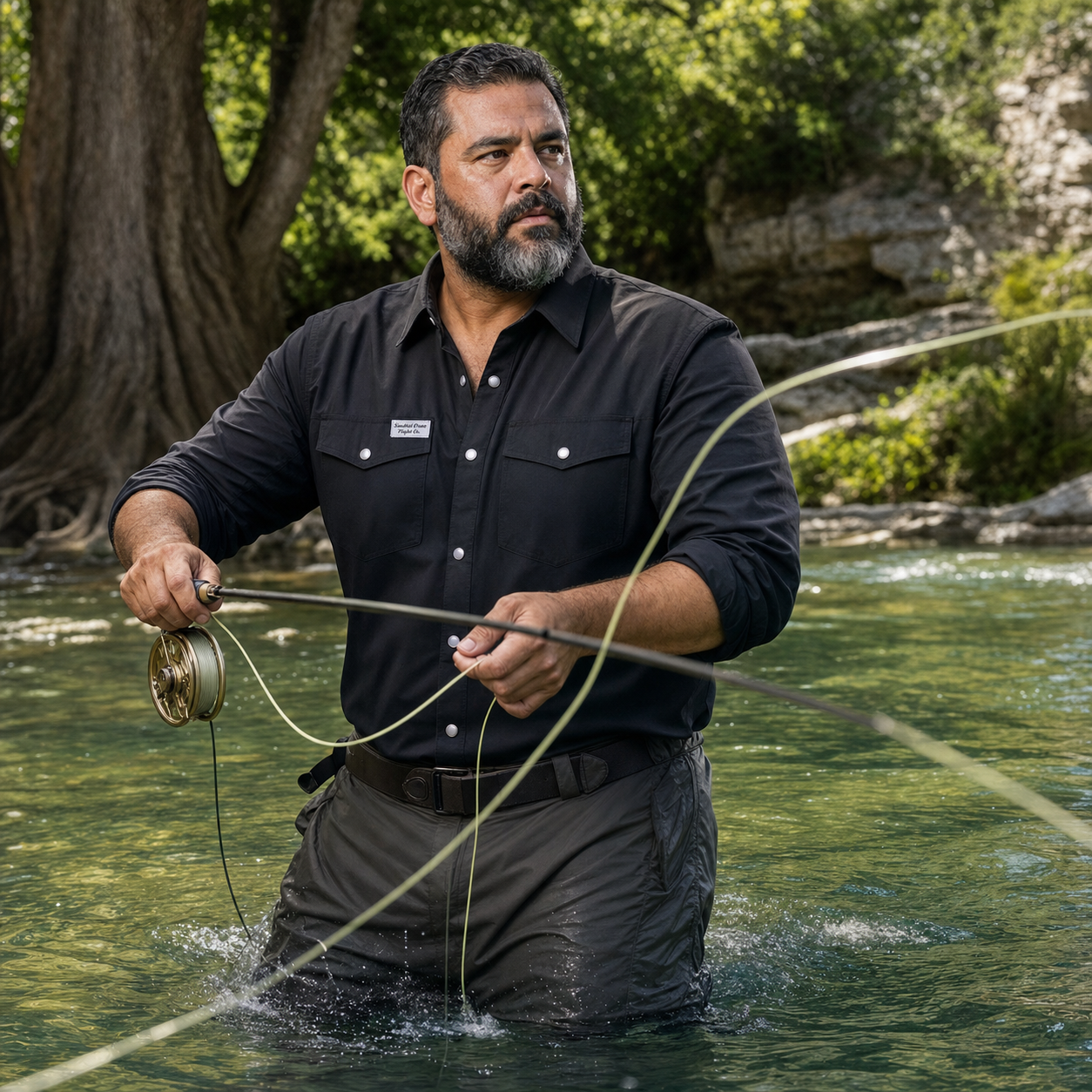 Men's Crane Fishing Shirt - Black - View 1